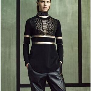 Alexander Wang + H&M‎  Viscose Black Sheer Mesh Long Sleeve Top  XS